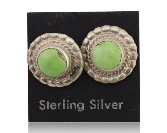 Navajo Earrings 925 Silver Natural Green Turquoise Native American Artist C.80s