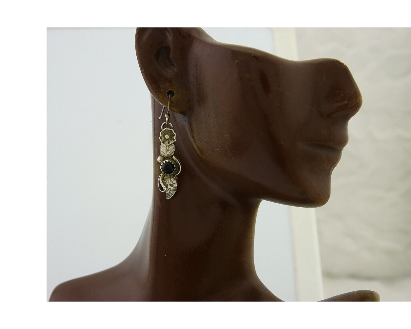 Navajo Earrings 925 Silver Handmade Natural Onyx Signed DB C.80's