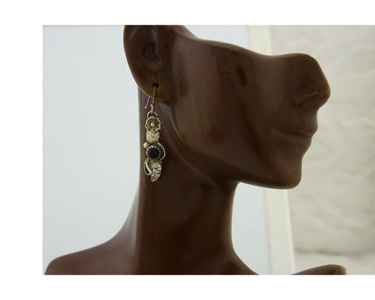 Navajo Earrings 925 Silver Handmade Natural Onyx Signed DB C.80's