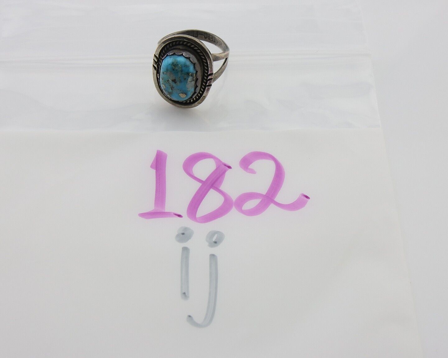 Navajo Ring 925 Silver Blue Turquoise Artist Signed Platero FNE C.80's Size 7.0