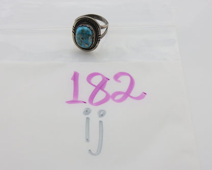 Navajo Ring 925 Silver Blue Turquoise Artist Signed Platero FNE C.80's Size 7.0