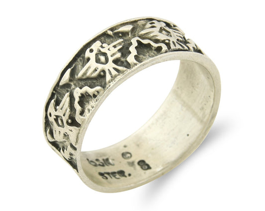 Navajo Band Ring Sterling Silver Vintage Authentic Signed BSM Size 8.0