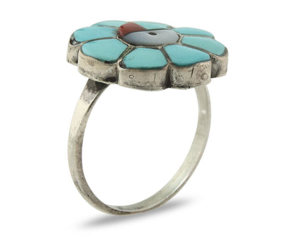 Vintage Zuni Ring 925 Sterling Silver Natural Gemstone Signed JV Size 7.75