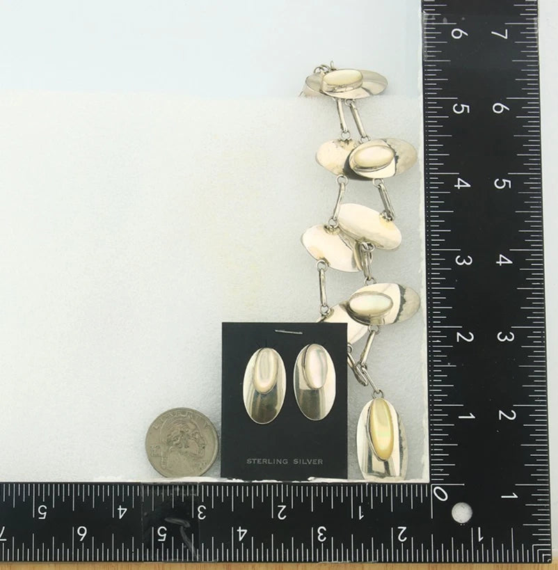 Navajo Necklace Earring Set Sterling Silver Pearl Vintage Artist Signed RW