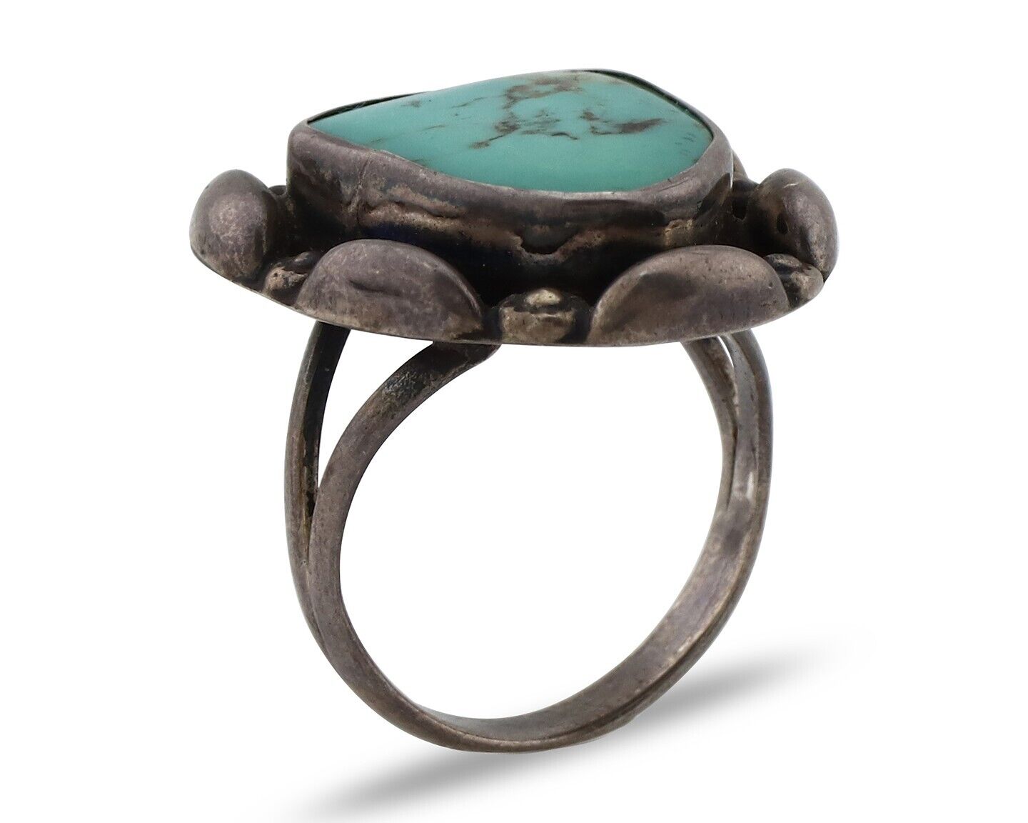 Navajo Ring 925 Silver Turquoise Artist Signed Rabbit Stick C.70's