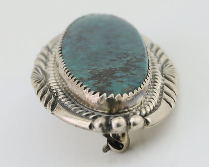 Navajo Pin Pendant 925 Silver Turquoise Hand Stamped Artist Signed D C.80's