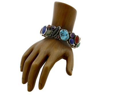 Navajo Bracelet .925 Silver Natural Mined Gemstones Artist G Billy Cuff C.80's