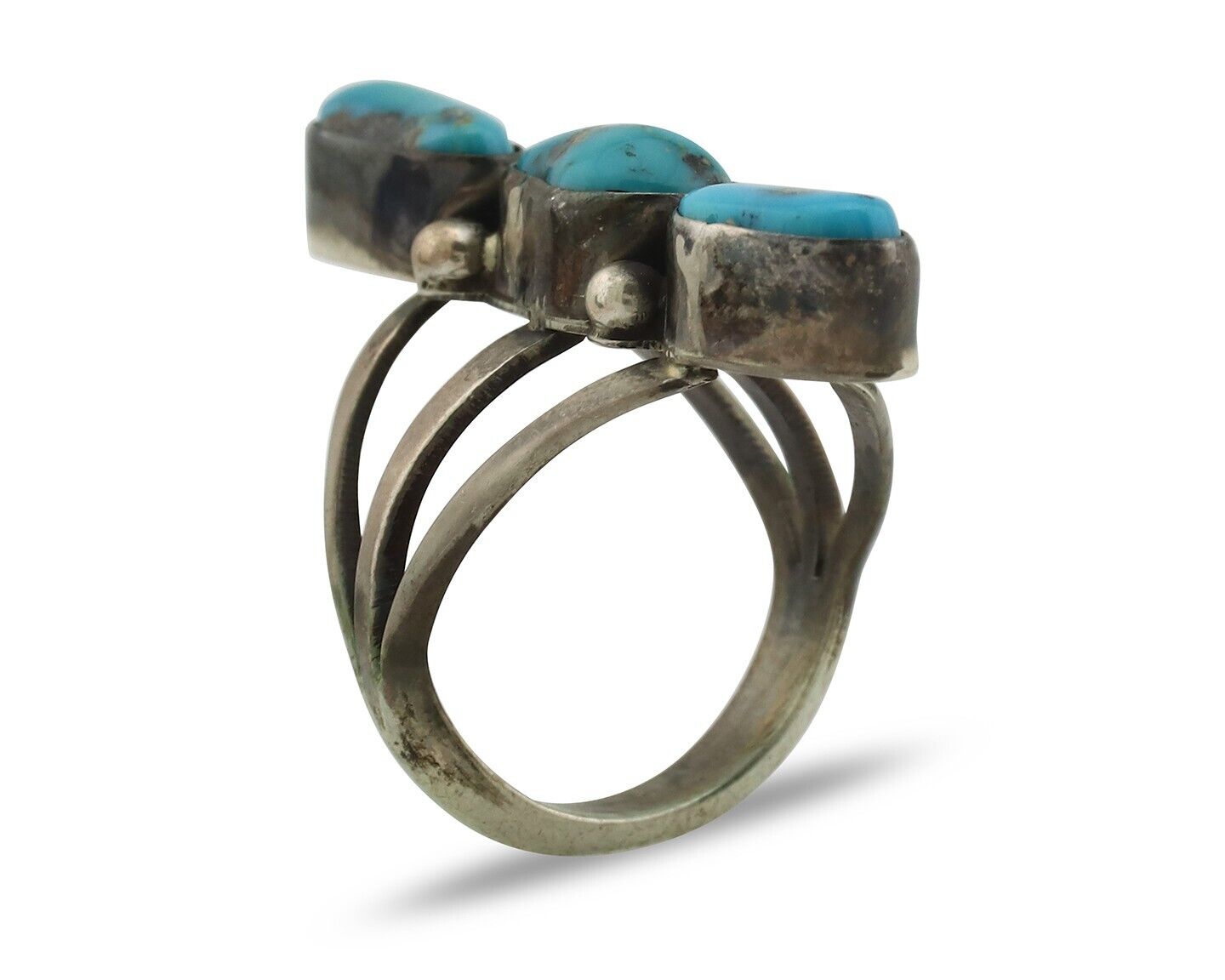 Navajo Ring 925 Silver Natural Blue Turquoise Native American Artist C.80's