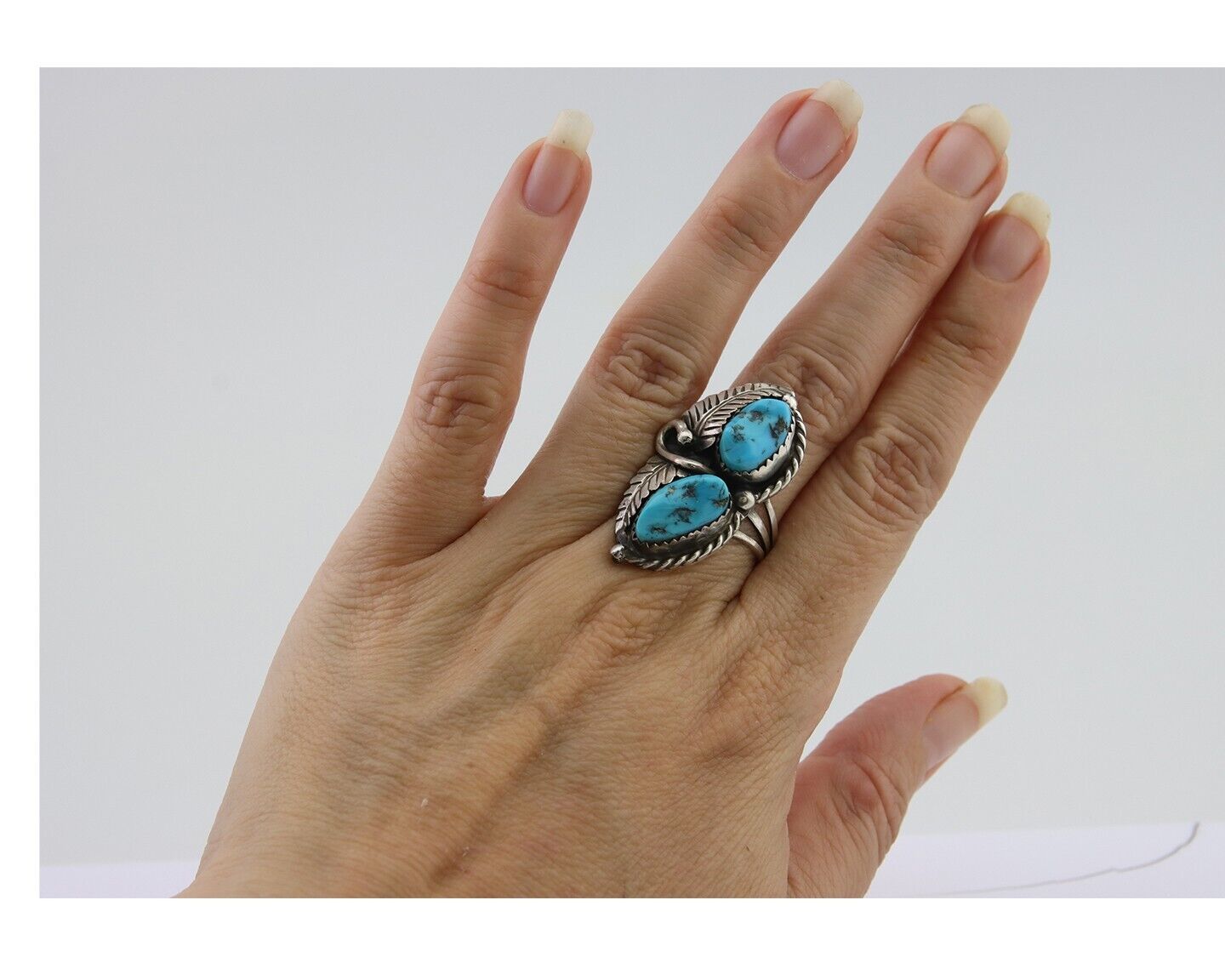 Navajo Ring 925 Silver Natural Turquoise Artist Signed Rob T Kelly C.80's