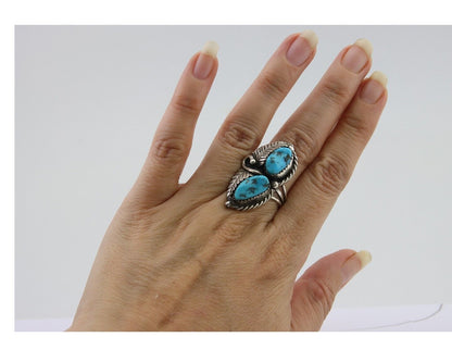 Navajo Ring 925 Silver Natural Turquoise Artist Signed Rob T Kelly C.80's