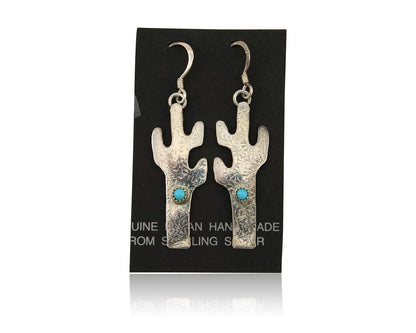 Navajo Cactus Earrings 925 Silver Natural Turquoise Native Artist C.80's