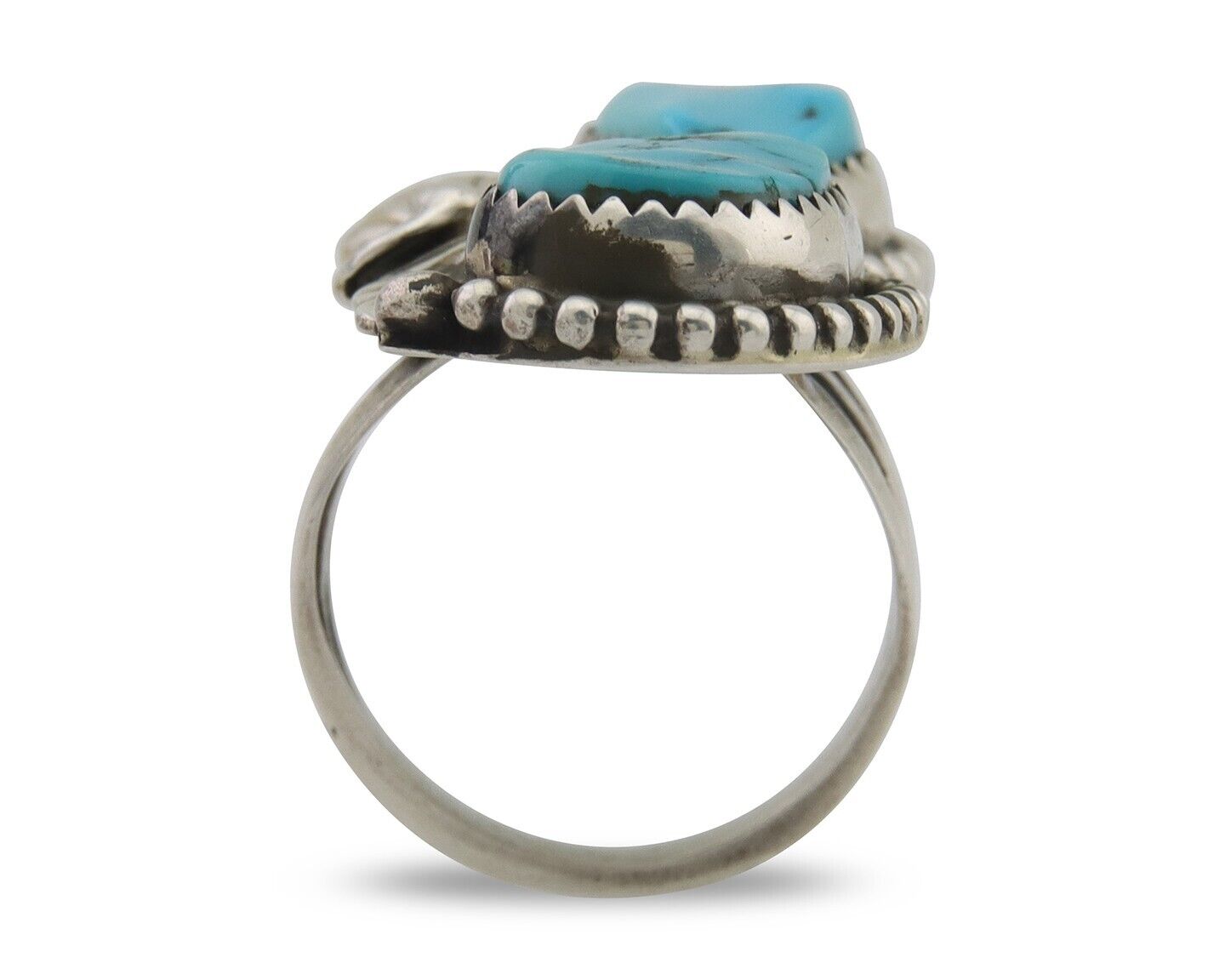 Navajo Ring 925 Silver Natural Turquoise Artist Signed LR C.80's