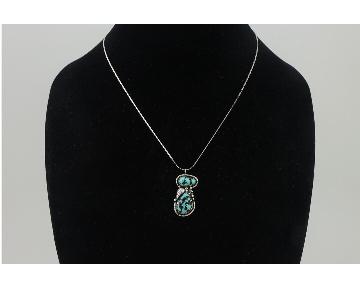 Navajo Necklace 925 Silver Natural Turquoise Signed Tom Willeto C.80s