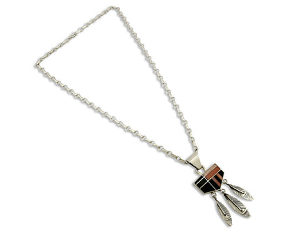 Navajo Inlaid Black Jet & Pink Angel Skin Coral .925 Silver Necklace