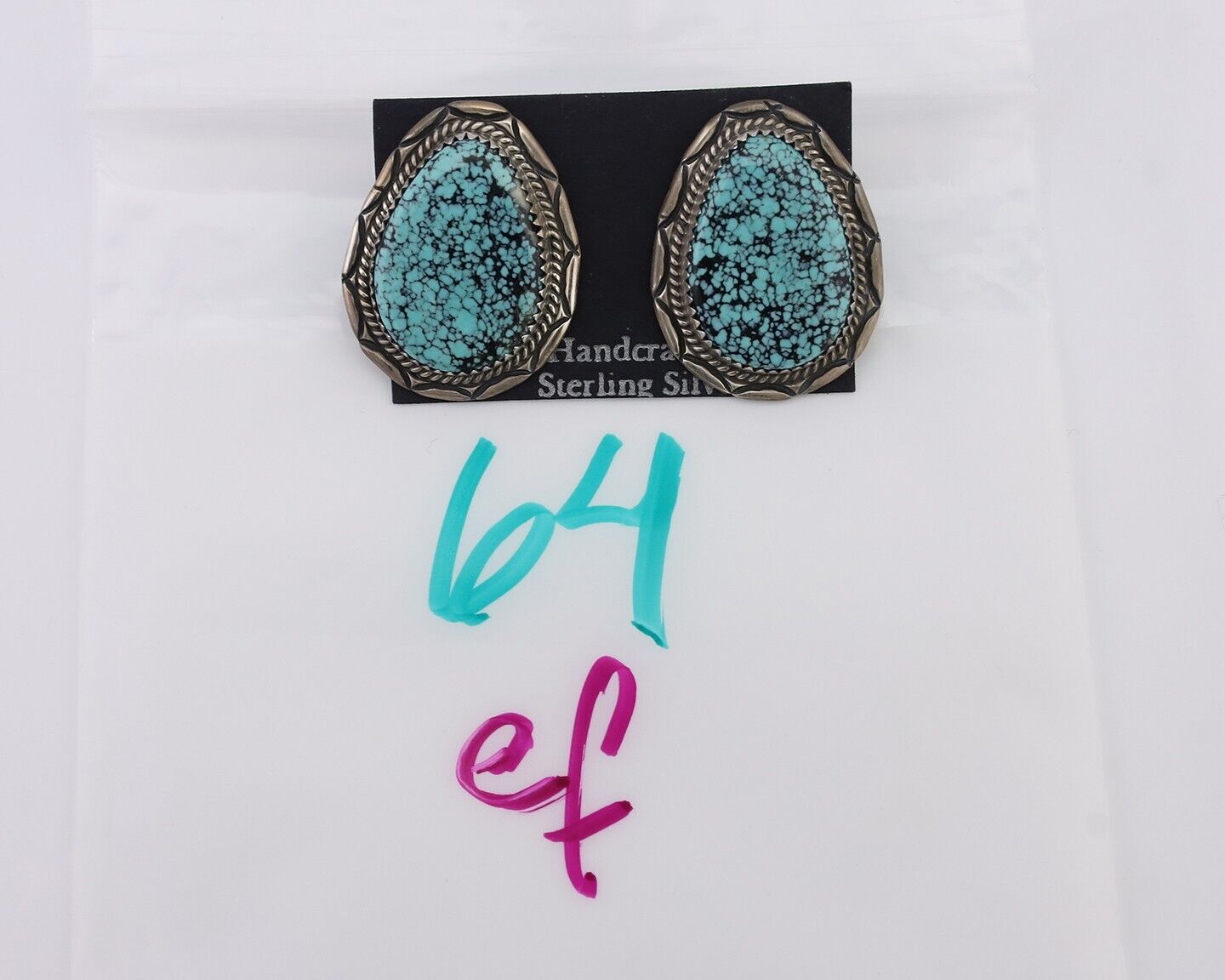 Navajo Dangle Earrings 925 Silver Mine 8 Turquoise Artist Signed Begay C.80's