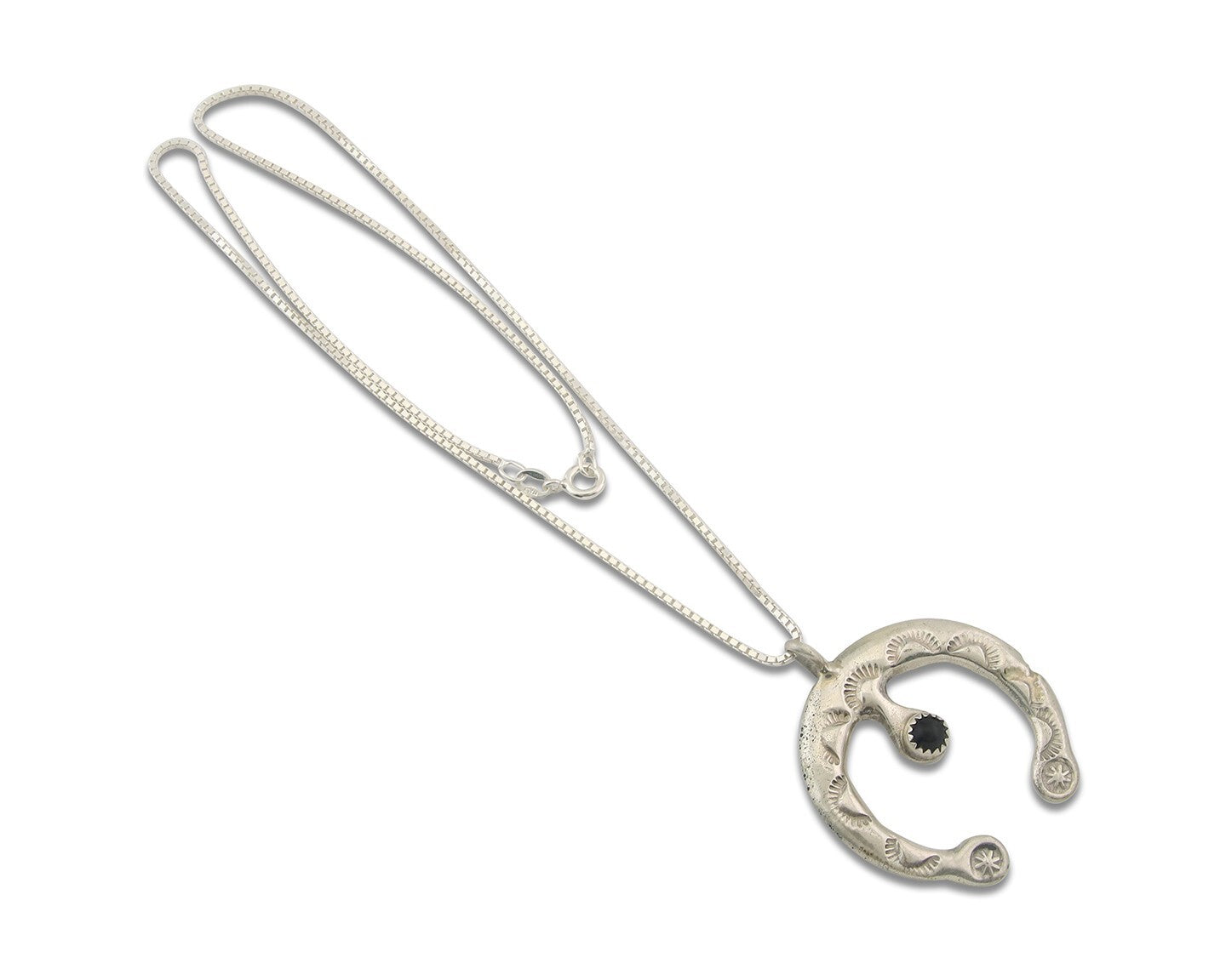 Navajo Sterling Silver Necklace Onyx Sand Cast Authentic Vintage Native American