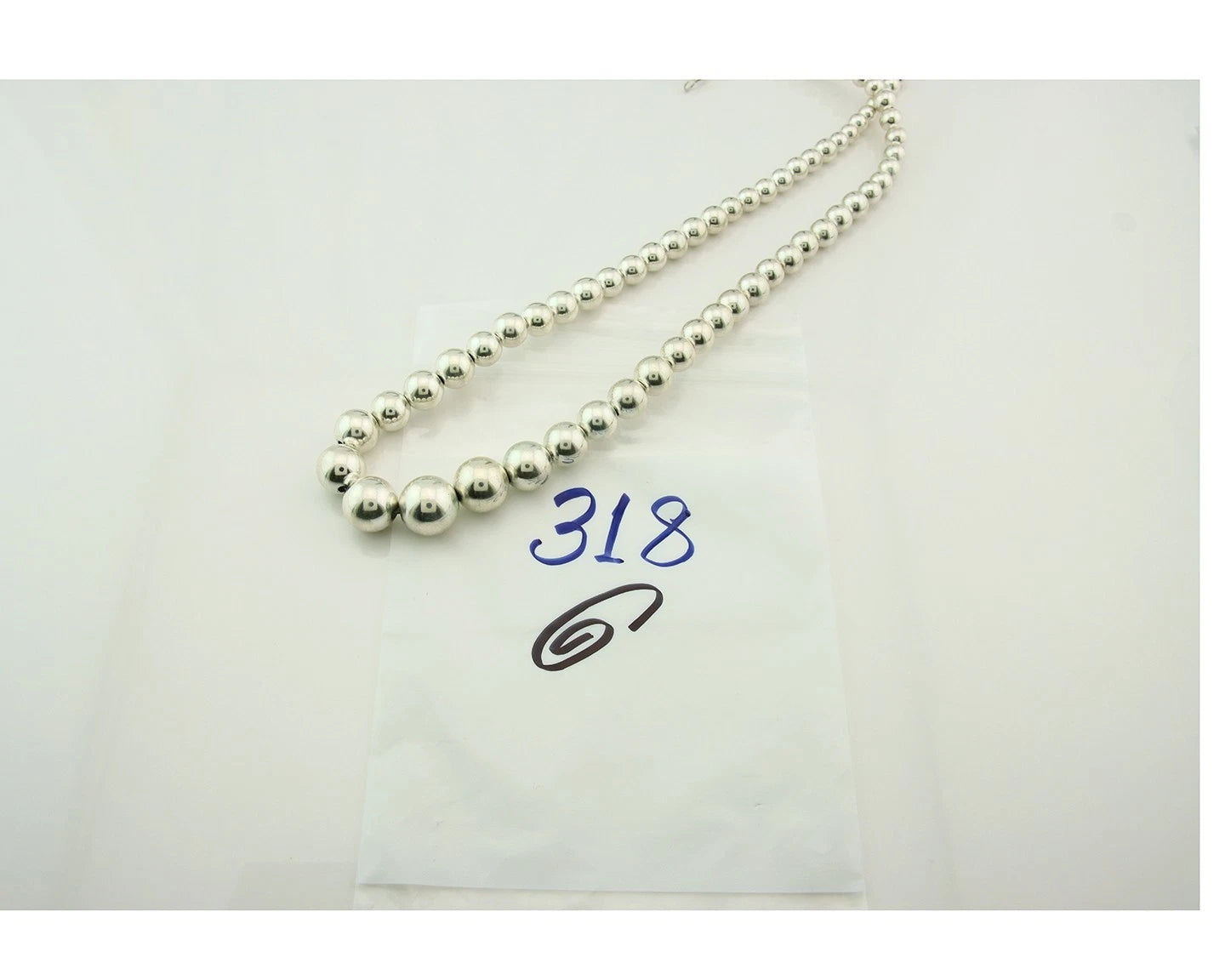 Navajo Bead Necklace 925 Sterling Silver Vintage Graduated 5mm-12mm 30in Long