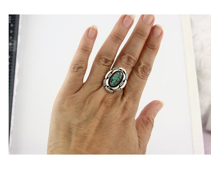Vintage Navajo Ring 925 Sterling Silver Authentic Turquoise Signed LM Nez Sz 8.0