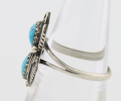 Navajo Ring 925 Silver Natural Blue Turquoise Artist Signed SC C.80's Size 8.75