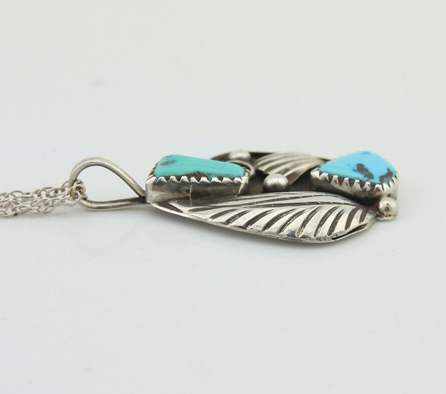 Navajo Turquoise Handmade Necklace 925 Silver Artist Signed Artist PM C.80's