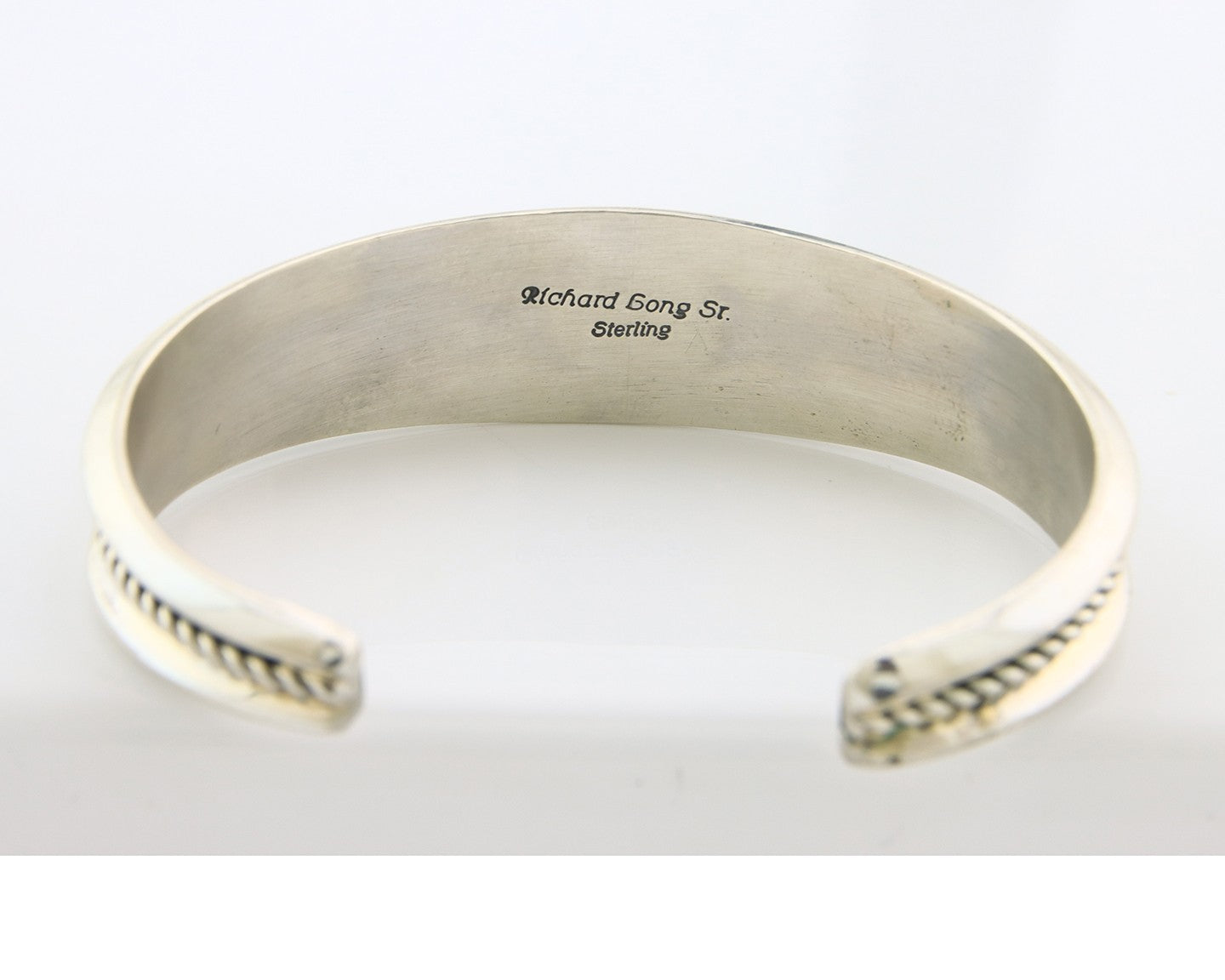 Navajo Cuff Bracelet Sterling Silver Natural Malachite Vintage Signed R Long Sr