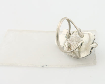 Navajo Ring 925 Sterling Natural Coral & Turquoise Signed EH C.80's Size 7.5