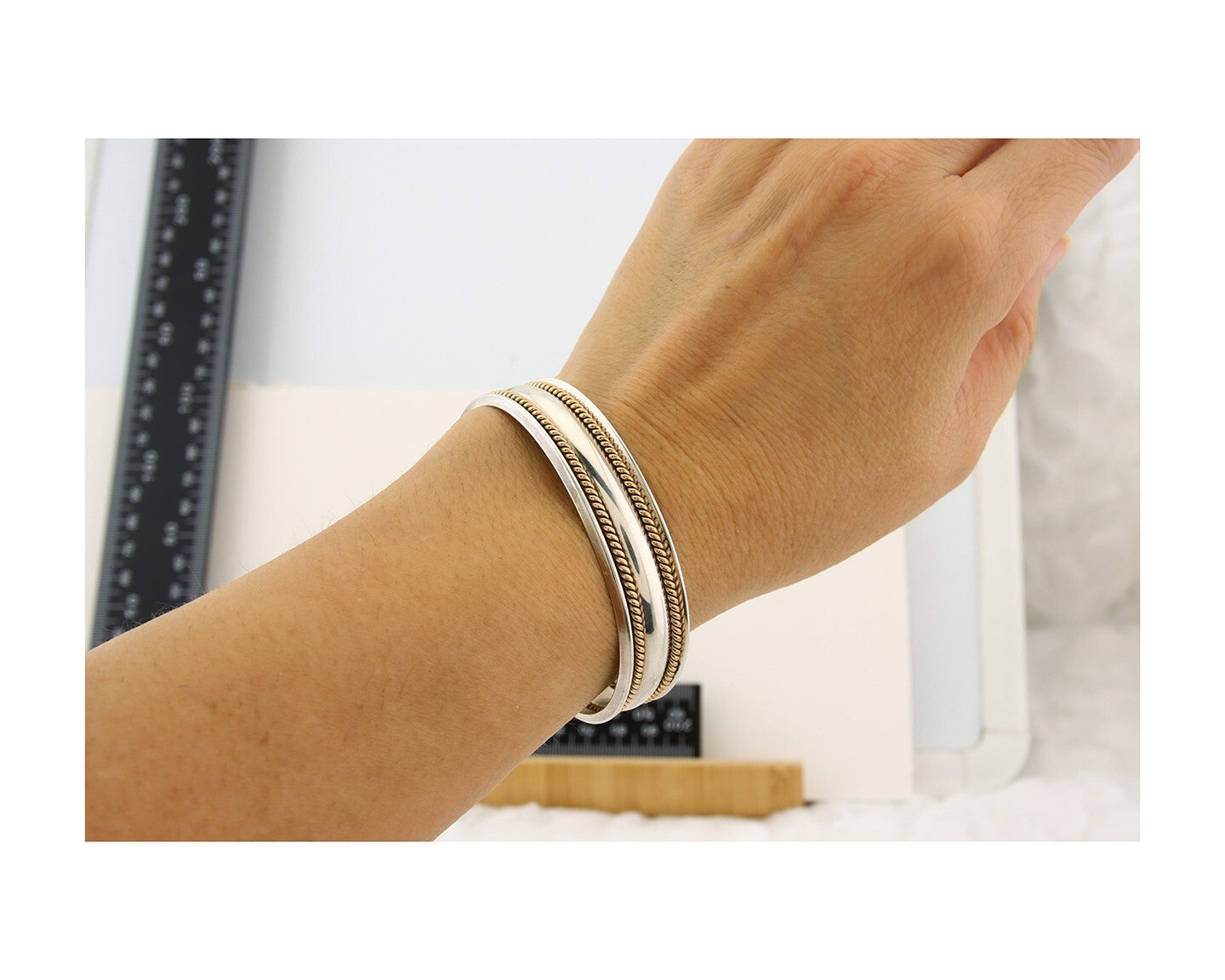 Navajo Bracelet 925 Silver & 12k Yellow Gold Filled Signed TAHE C.80's