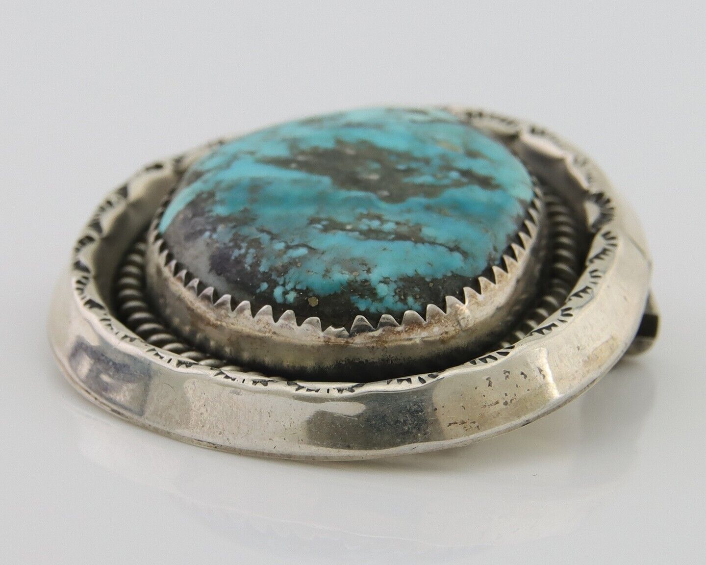 Navajo Pin 925 Silver Natural Blue Turquoise Artist Signed Hyson Craig C.80's