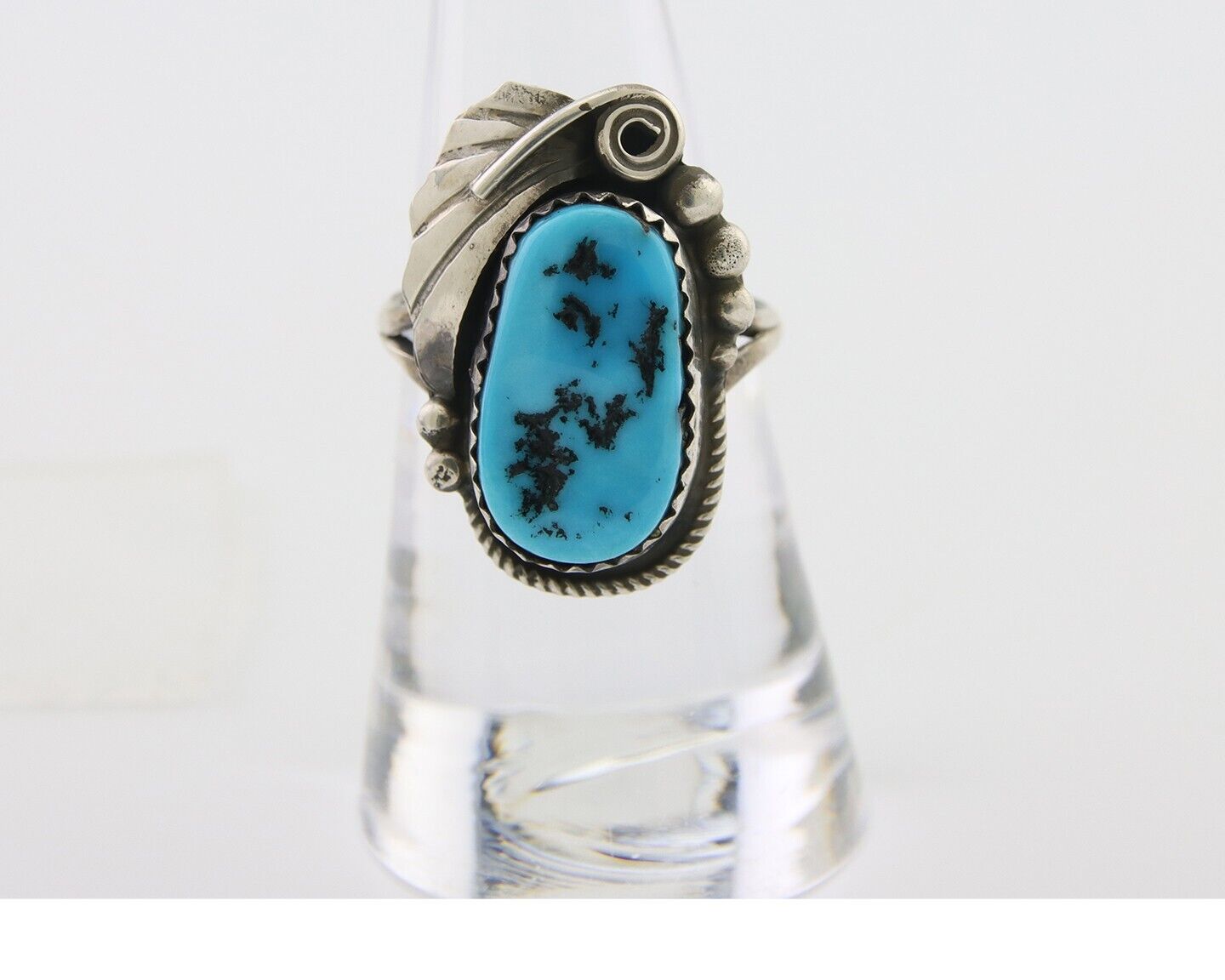 Navajo Ring 925 Silver Sleeping Beauty Turquoise Signed Justin Morris C.80's