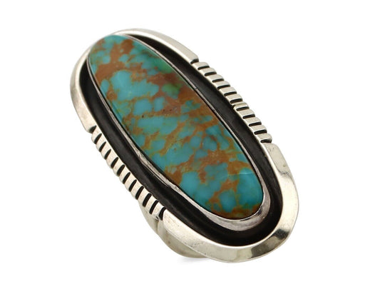 Navajo Ring 925 Silver Natural Mined Spiderweb Turquoise Artist Signed USA C.80s