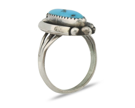 Navajo Ring .925 Silver Sleeping Beauty Turquoise Signed SkyStone Creations C80s