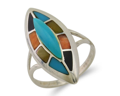 Navajo Ring 925 Silver Turquoise Shell Onyx Spiney Oyster Native Artist C80's