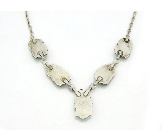 Navajo Necklace 925 Sterling Silver Turquoise & Coral Vintage Artist Signed JM