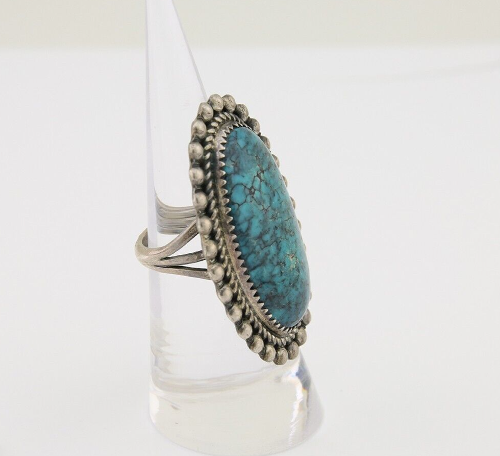Navajo Handmade Ring 925 Silver Spiderweb Turquoise Native Artist C.80's
