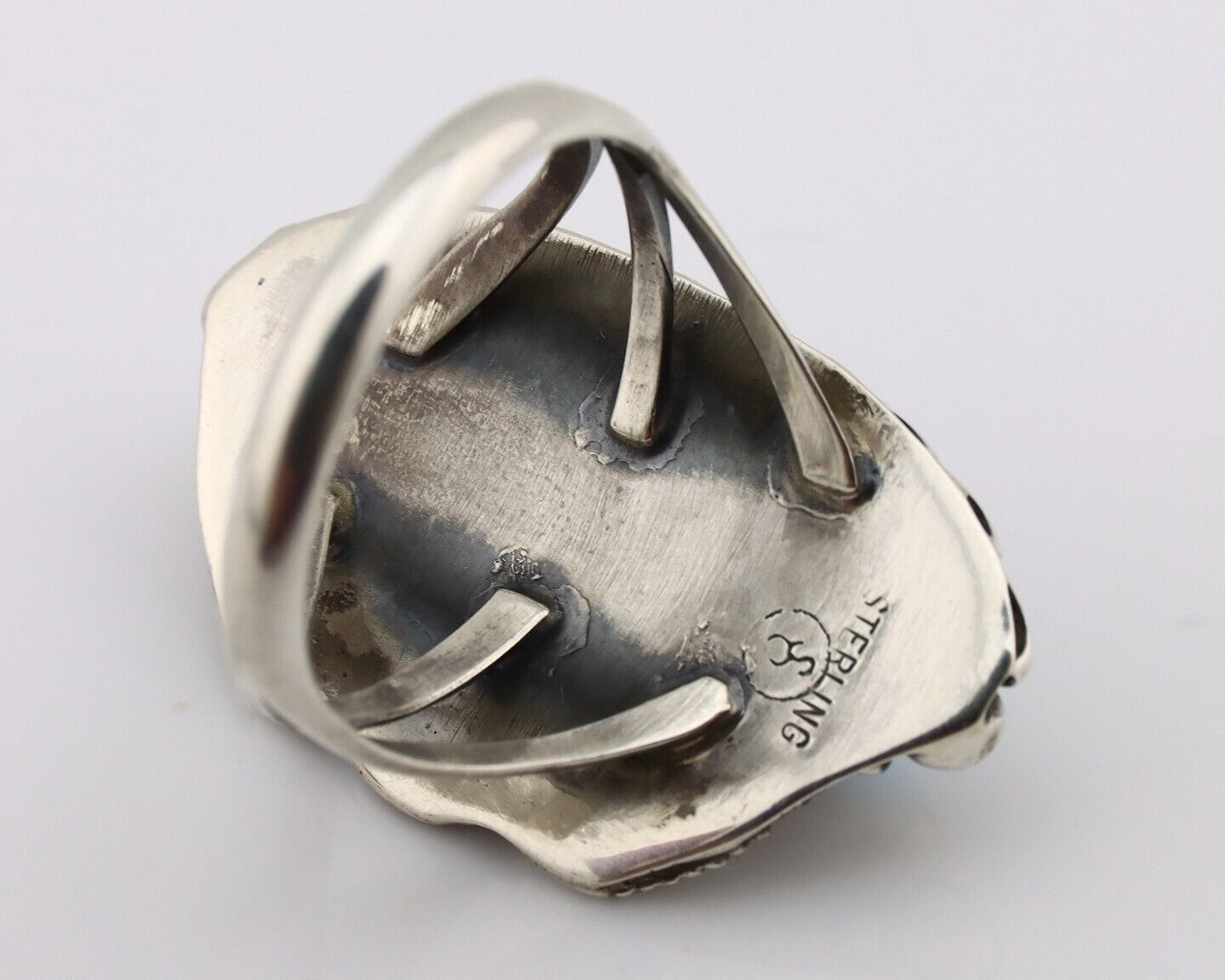 Navajo Ring 925 Silver Sleeping Beauty Turquoise Signed SC C.80's