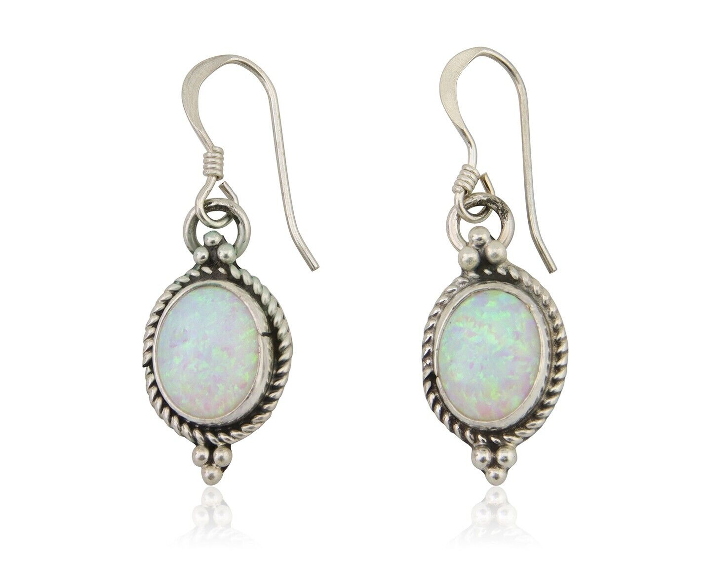 Navajo Dangle Earrings 925 Silver Natural Opal Native Artist C.80's