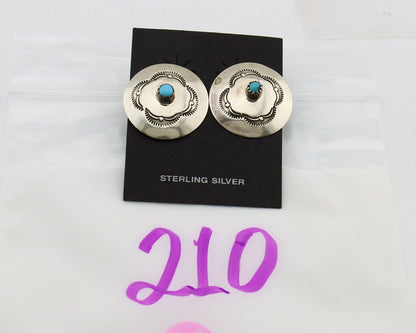 Navajo Hand Stamped Earrings 925 Silver Turquoise Native Artist C.80s