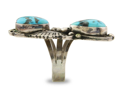 Navajo Ring 925 Sterling Turquoise Signed Eddie C.80's Size 8.5