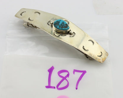 Women's Navajo Hair Clip Barrette 925 Silver Natural Turquoise Native Artist C80