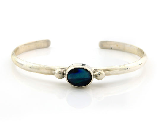 Navajo Cuff Bracelet Sterling Silver Natural Mined MOP Native Artist