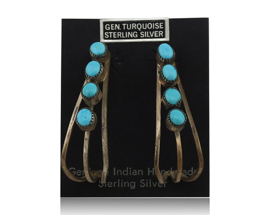 Navajo Dangle Handmade Earrings 925 Silver Blue Turquoise Native Artist C.80's