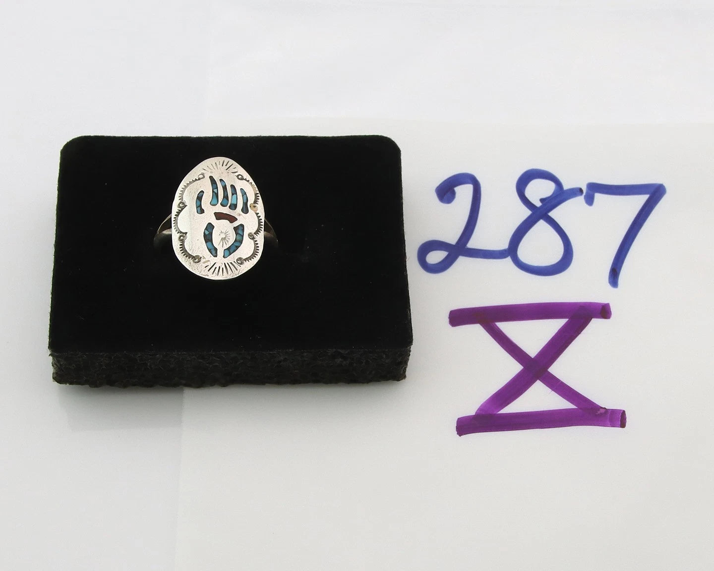 Navajo Bagger Paw Ring Sterling Silver Natural Gemstone Vintage Size 5.75
