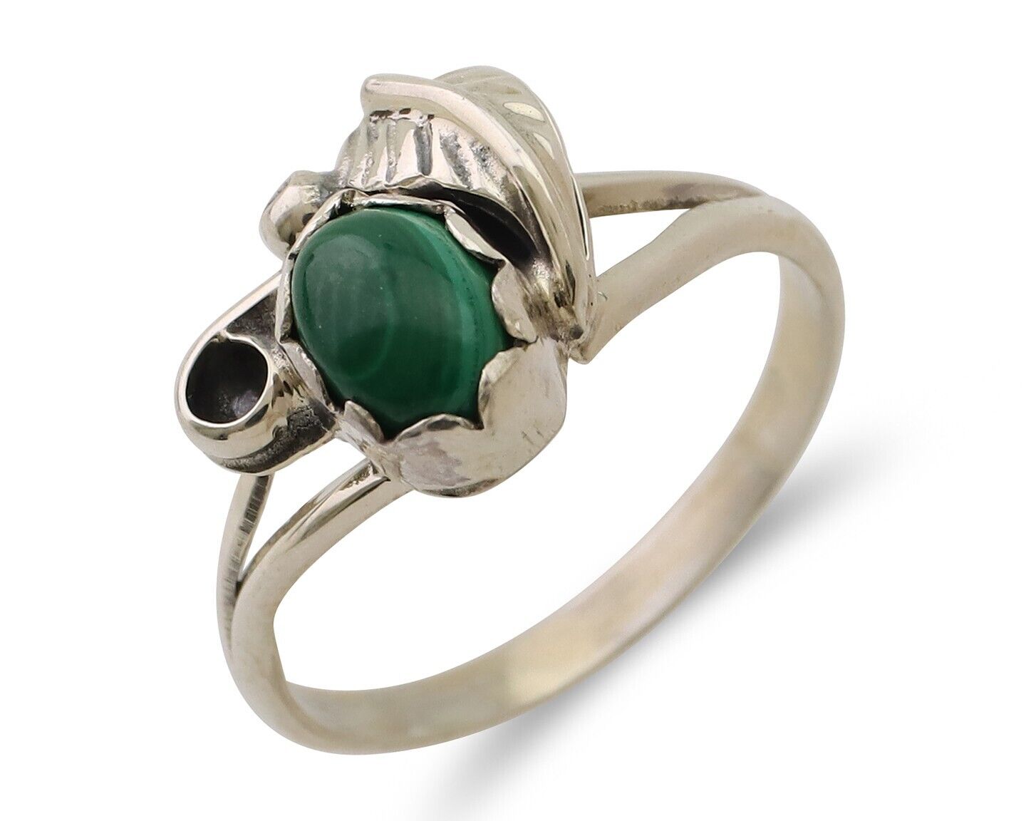 Navajo Handmade Ring 925 Silver Natural Malachite Native Artist Size 5.5 C.80's