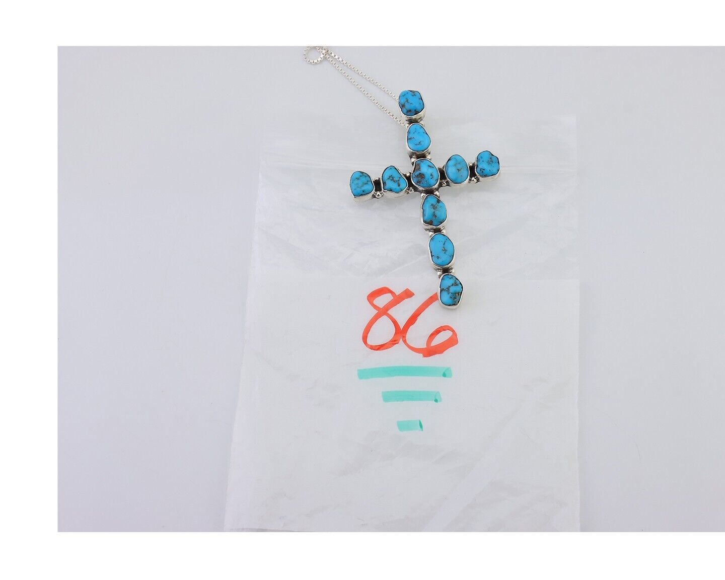 Navajo Cross Necklace 925 Silver Blue Turquoise Signed Native American C.80's