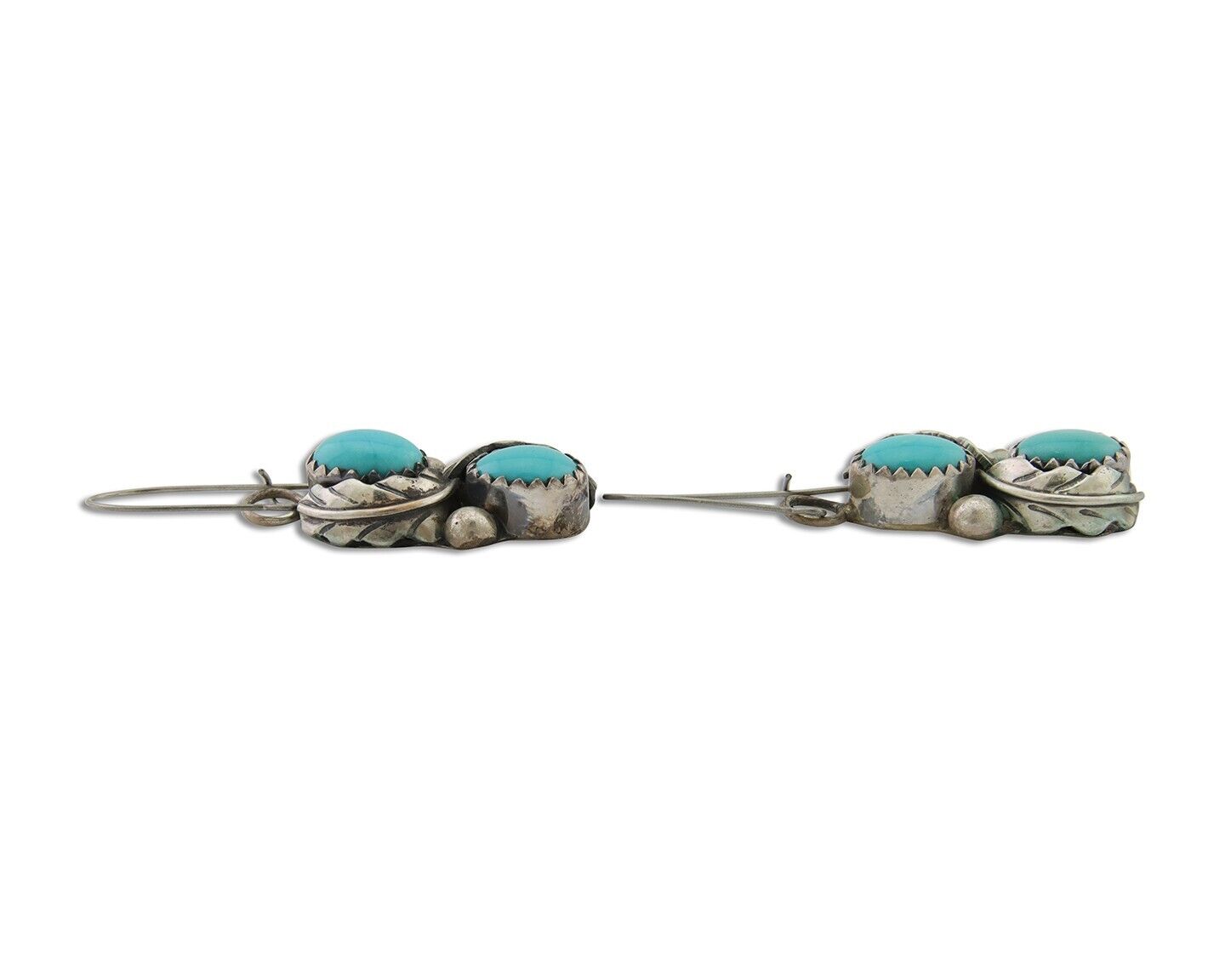 Navajo Dangle Earrings 925 Silver Natural Turquoise Native American Artist C80s