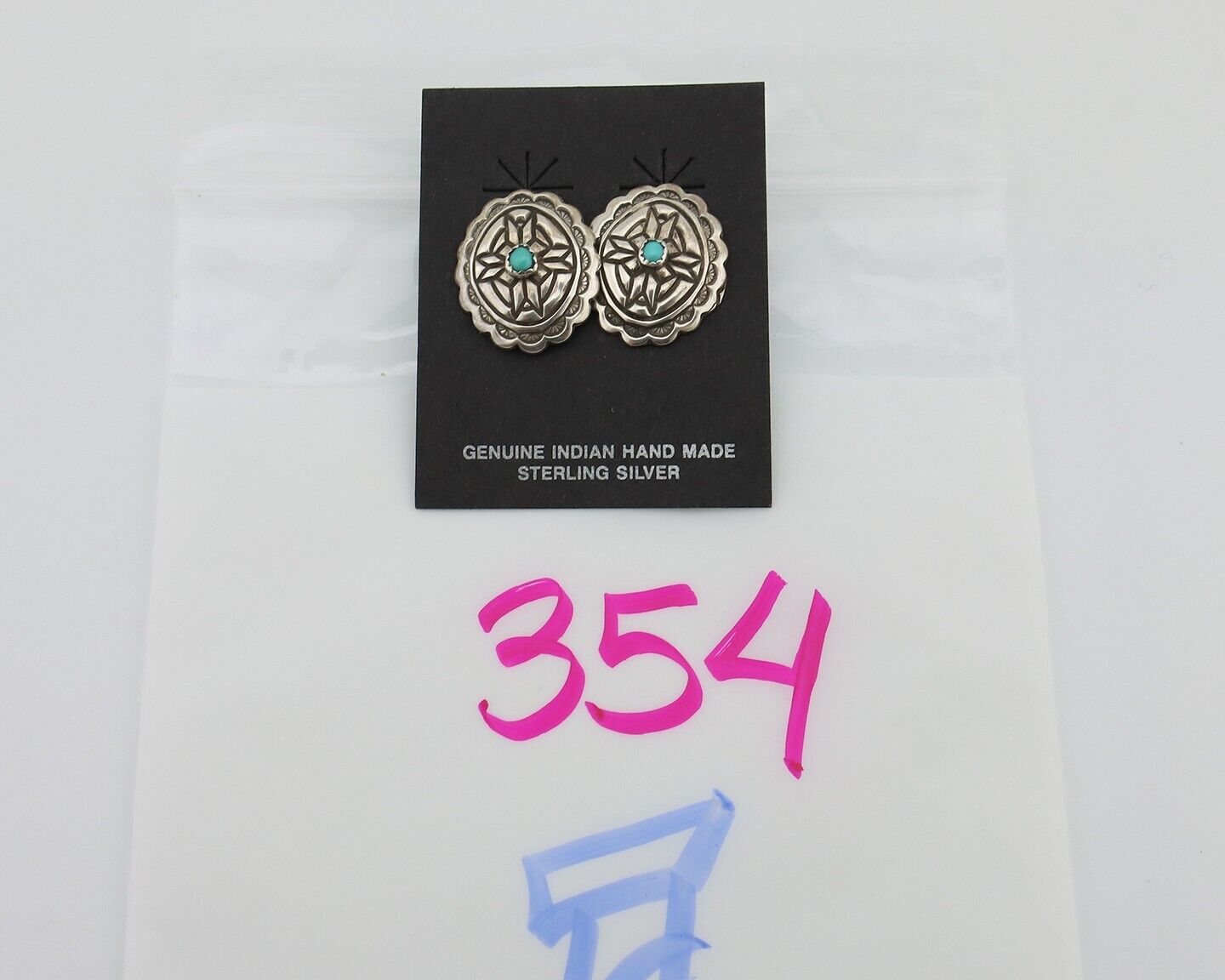 Navajo Earrings 925 Silver Natural Blue Turquoise Native American Artist C.80s