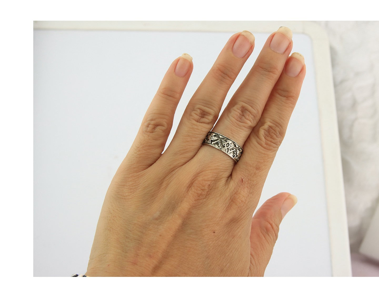 Navajo Band Ring Sterling Silver Vintage Authentic Signed BSM Size 7.0