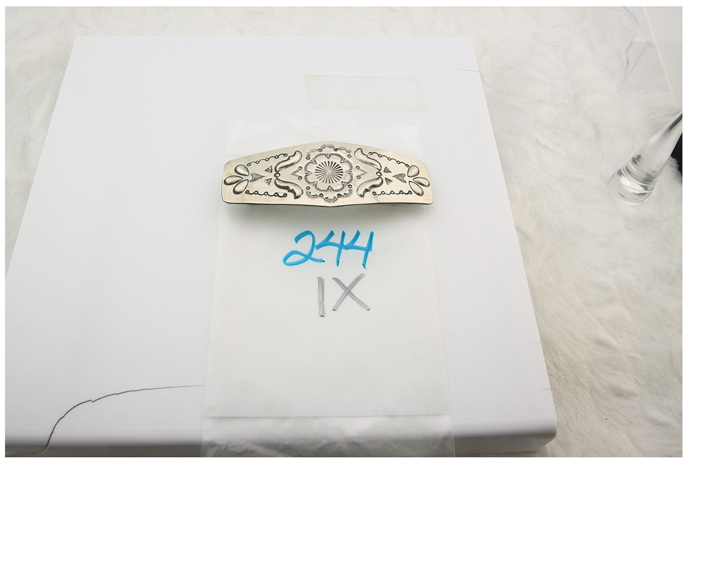 Vintage Navajo Barrette 925 Sterling Silver Hand Stamped Signed Arthur Platero