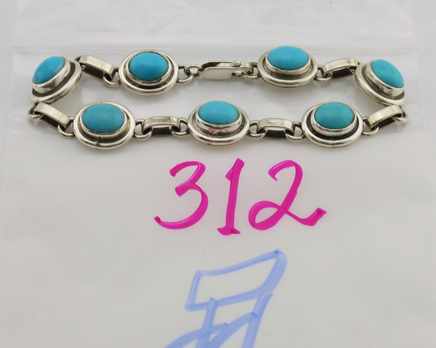 Navajo Link Bracelet 925 Silver Sleeping Beauty Turquoise Native American C80s