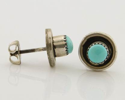 Navajo Snake Eye Earrings 925 Silver Blue Turquoise Native American Artist C.80s